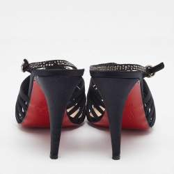 Christian Louboutin Black Satin Bretelle Ankle Strap Sandals Size 39.5