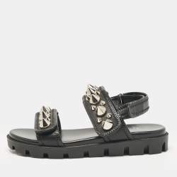 Pre Owned Christian Louboutin Black Leather Spikita Cool Sandals Size 38