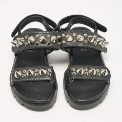 Pre Owned Christian Louboutin Black Leather Spikita Cool Sandals Size 38