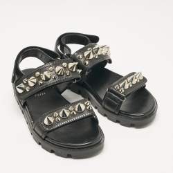 Pre Owned Christian Louboutin Black Leather Spikita Cool Sandals Size 38