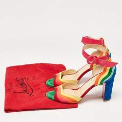 Christian Louboutin Multicolor Suede Rainbow Ankle Strap Sandals Size 38