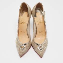 Pre Owned Christian Louboutin Gold Mesh and Leather Neoalta Pumps Size 37