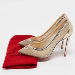 Pre Owned Christian Louboutin Gold Mesh and Leather Neoalta Pumps Size 37