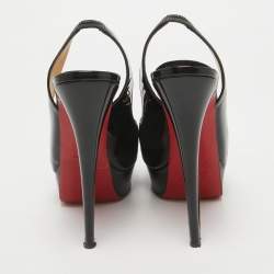 Christian Louboutin Black Patent Leather Lady Peep Slingback Pumps Size 39