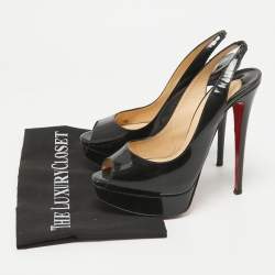 Christian Louboutin Black Patent Leather Lady Peep Slingback Pumps Size 39