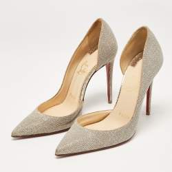 مملوكة مسبقًا Christian Louboutin Gold/Silver Lurex Fabric Iriza D'orsay Pumps Size 35.5