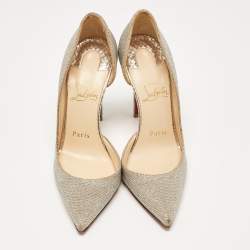 مملوكة مسبقًا Christian Louboutin Gold/Silver Lurex Fabric Iriza D'orsay Pumps Size 35.5