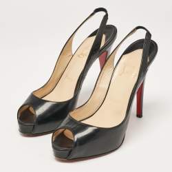 Christian Louboutin Black Patent Leather Private Number Sandals Size 37.5