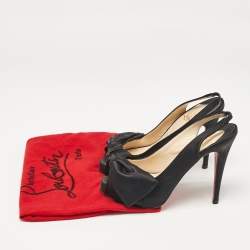 Christian Louboutin Black Satin Bow Slingback Pumps Size 36
