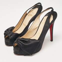 Christian Louboutin Black Satin Bow Slingback Pumps Size 36