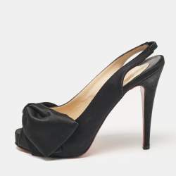 Christian Louboutin Black Satin Bow Slingback Pumps Size 36