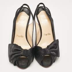 Christian Louboutin Black Satin Bow Slingback Pumps Size 36