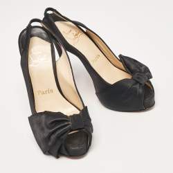 Christian Louboutin Black Satin Bow Slingback Pumps Size 36