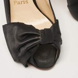Christian Louboutin Black Satin Bow Slingback Pumps Size 36