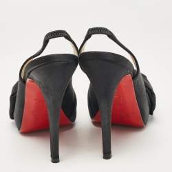 Christian Louboutin Black Satin Bow Slingback Pumps Size 36