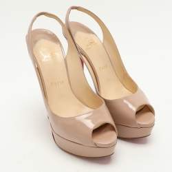 Christian Louboutin Beige Leather Lady Peep Toe Platform Slingback Sandals Size 38