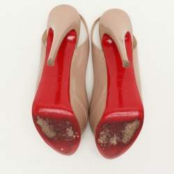 Christian Louboutin Beige Leather Lady Peep Toe Platform Slingback Sandals Size 38