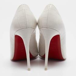 Christian Louboutin White Croc Embossed Leather Kate Pumps Size 38