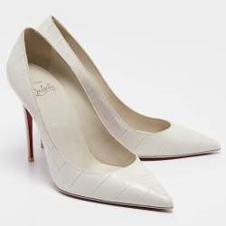 Christian Louboutin White Croc Embossed Leather Kate Pumps Size 38