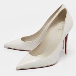 Christian Louboutin White Croc Embossed Leather Kate Pumps Size 38