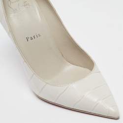 Christian Louboutin White Croc Embossed Leather Kate Pumps Size 38