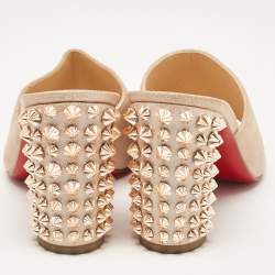 Christian Louboutin Beige Shimmer Suede Spike Heel Slide Sandals Size 36.5