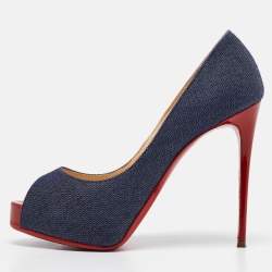 Pre Owned Christian Louboutin Navy Blue Denim Very Prive Peep Toe Pumps Size 35.5
