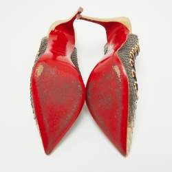 Christian Louboutin Grey/Beige Python Ostri Slingback Pumps Size 40.5 