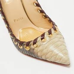 Christian Louboutin Grey/Beige Python Ostri Slingback Pumps Size 40.5 