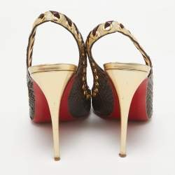 Christian Louboutin Grey/Beige Python Ostri Slingback Pumps Size 40.5 