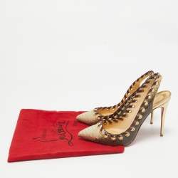 Christian Louboutin Grey/Beige Python Ostri Slingback Pumps Size 40.5 