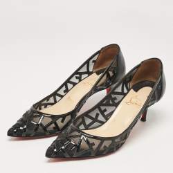 Pre Owned Christian Louboutin Black Patent Leather and Mesh Tititata Pumps Size 37