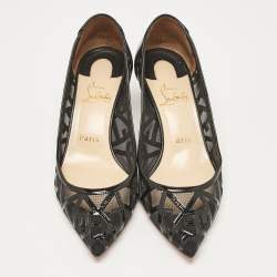 Pre Owned Christian Louboutin Black Patent Leather and Mesh Tititata Pumps Size 37