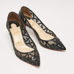 Pre Owned Christian Louboutin Black Patent Leather and Mesh Tititata Pumps Size 37