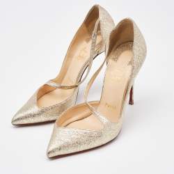 Pre Owned Christian Louboutin Gold Textured Leather Jumping Pumps Size 37