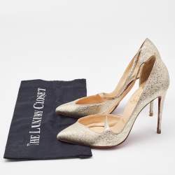 Pre Owned Christian Louboutin Gold Textured Leather Jumping Pumps Size 37