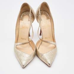Pre Owned Christian Louboutin Gold Textured Leather Jumping Pumps Size 37