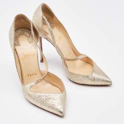 Pre Owned Christian Louboutin Gold Textured Leather Jumping Pumps Size 37