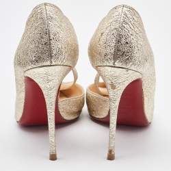 Pre Owned Christian Louboutin Gold Textured Leather Jumping Pumps Size 37