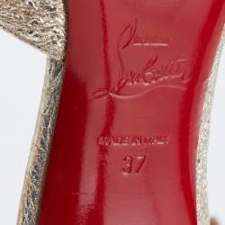Pre Owned Christian Louboutin Gold Textured Leather Jumping Pumps Size 37