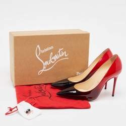 Pre Owned Christian Louboutin Black/Red Degrade Patent Leather Decollete Pumps Size 37.5