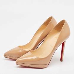 Pre Owned Christian Louboutin Beige Patent Leather Pigalle Plato Pumps Size 38