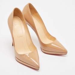 Pre Owned Christian Louboutin Beige Patent Leather Pigalle Plato Pumps Size 38