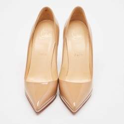 Pre Owned Christian Louboutin Beige Patent Leather Pigalle Plato Pumps Size 38