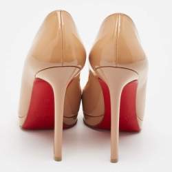 Pre Owned Christian Louboutin Beige Patent Leather Pigalle Plato Pumps Size 38