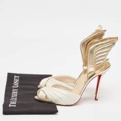 Christian Louboutin White/Gold Satin and Leather Samotresse Sandals Size 38