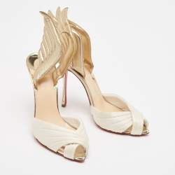 Christian Louboutin White/Gold Satin and Leather Samotresse Sandals Size 38