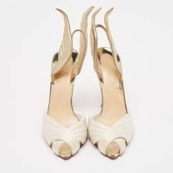 Christian Louboutin White/Gold Satin and Leather Samotresse Sandals Size 38