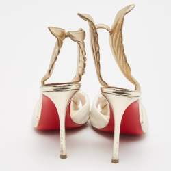 Christian Louboutin White/Gold Satin and Leather Samotresse Sandals Size 38