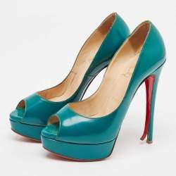 Christian Louboutin Green Patent Leather Lady Peep Pumps Size 37 